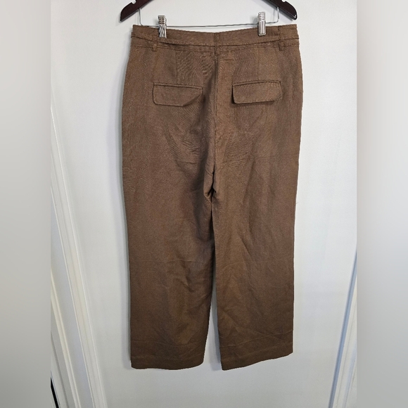 LOFT Wide Leg Brown Pants Trousers Linen High Waist Size 10 M - Picture 10 of 13